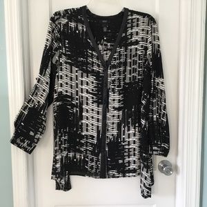 Alfani Woman black and white blouse, faux leather trim, size 2X
